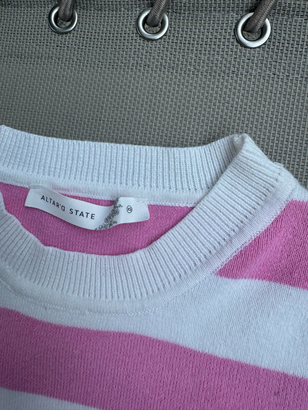 Altar'd State Pink and White Striped Crewneck Sweater